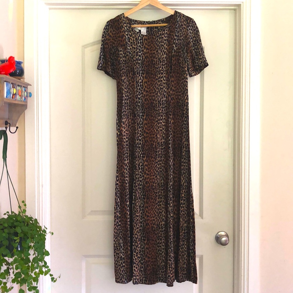 Vintage 1980s Betsy Lauren rayon leopard print dress